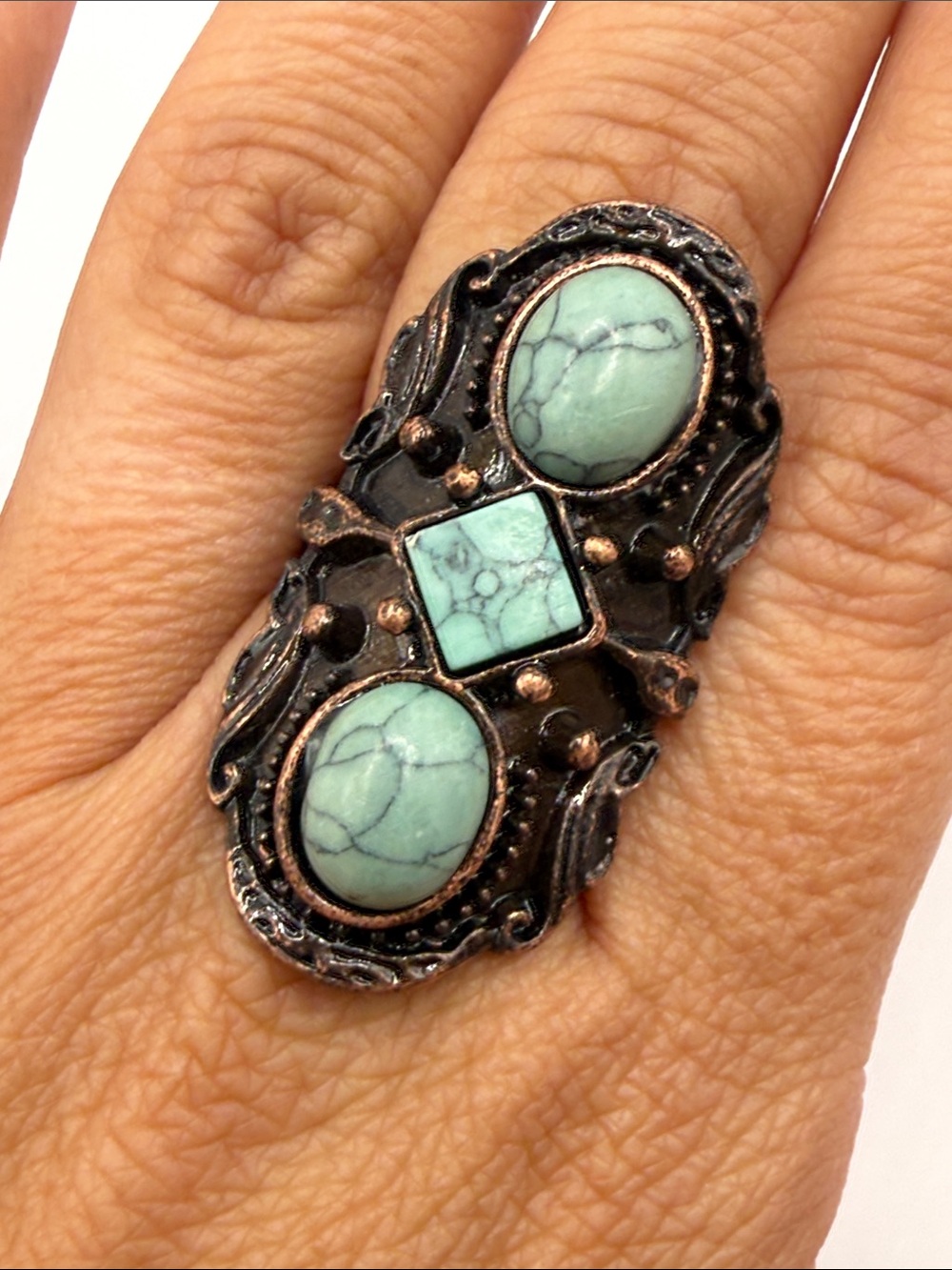 Vintage Southwestern Turquoise Blue Large Cocktail Statement Ring Adjustable